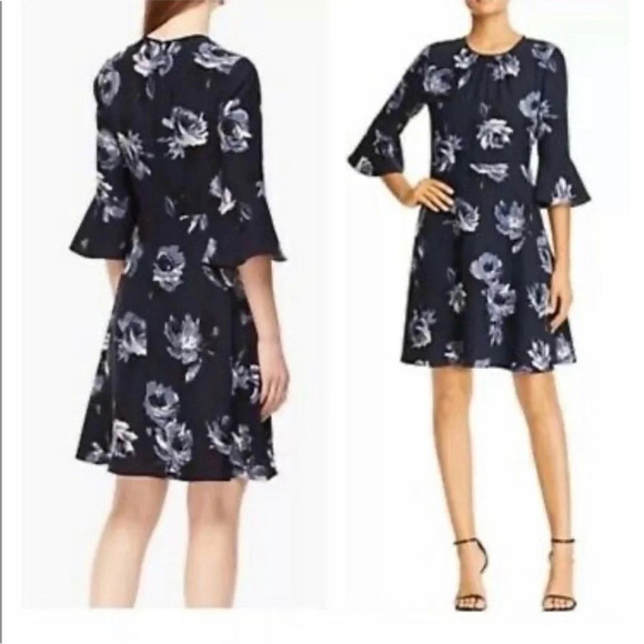 KATE SPADE Night Rose Crepe Star Bright Rich Navy Dress Floral Feminine Size 10 - Picture 10 of 10